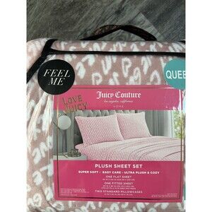 Juicy Couture Pink Glam Logo Plush All Over Print Queen Size 4 Piece Sheet Set